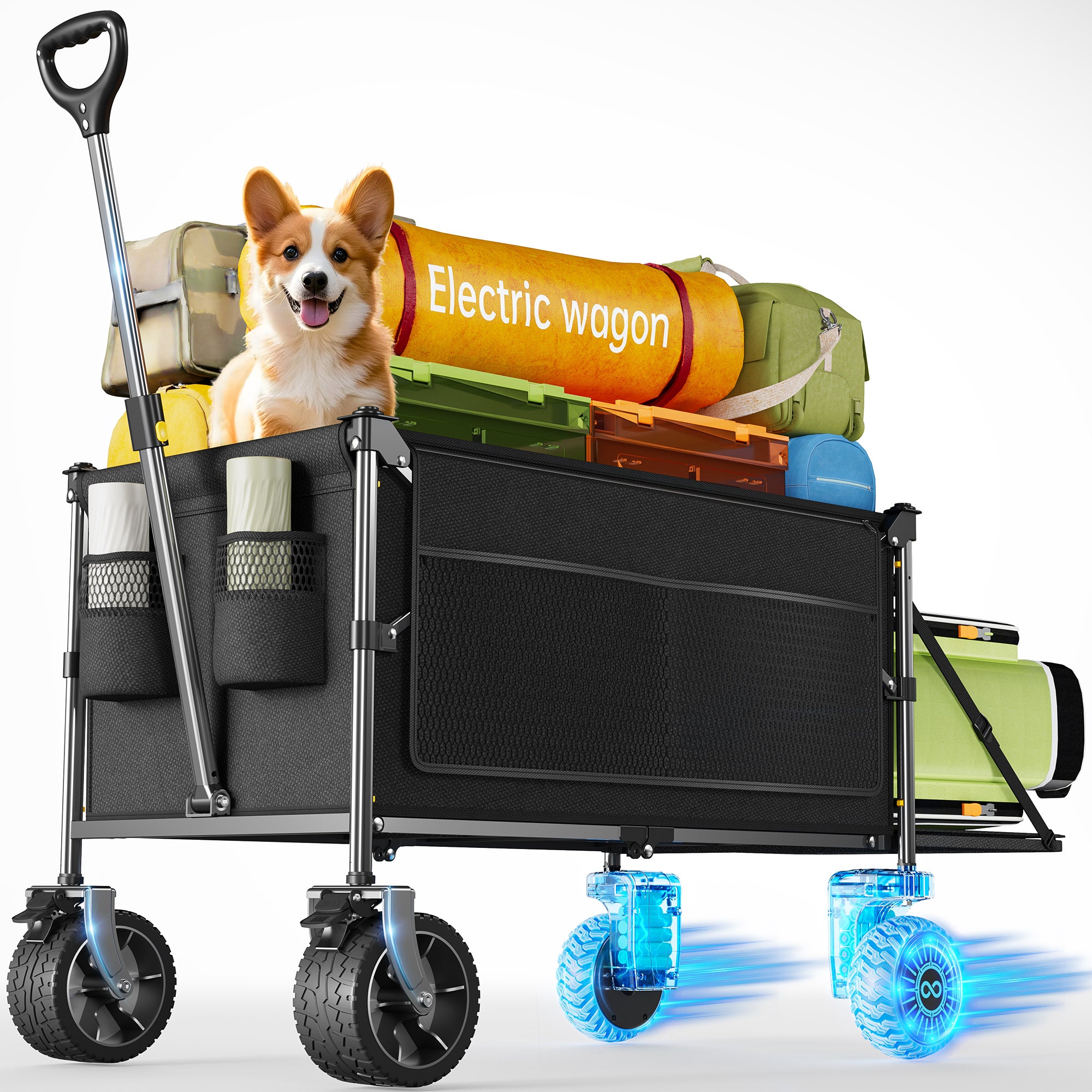 KEESTP Electric Utility Wagon, 2*300W Motor Drive, 6.5" All Terrain Wheel, Foldable Wagon, For Camping/Gardening/Shopping