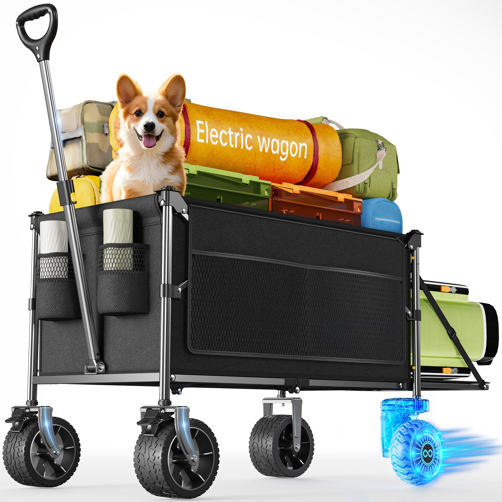 KEESTP Electric Utility Wagon, 300W Motor,Foldable Cart with All Terrain Wheel for Camping/Gardening/Shopping