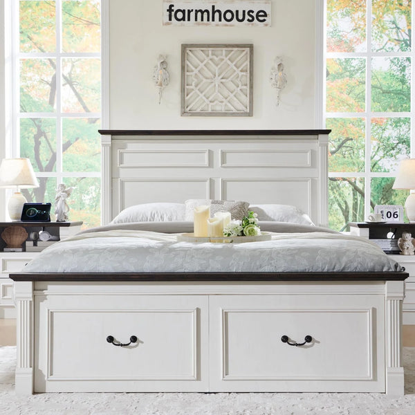 Queen Size Bed Frame with 51" Tall Headboard, 20" Roman Footboard, 2 Large Storage Drawers, No Box Spring Needed (No ratings yet)