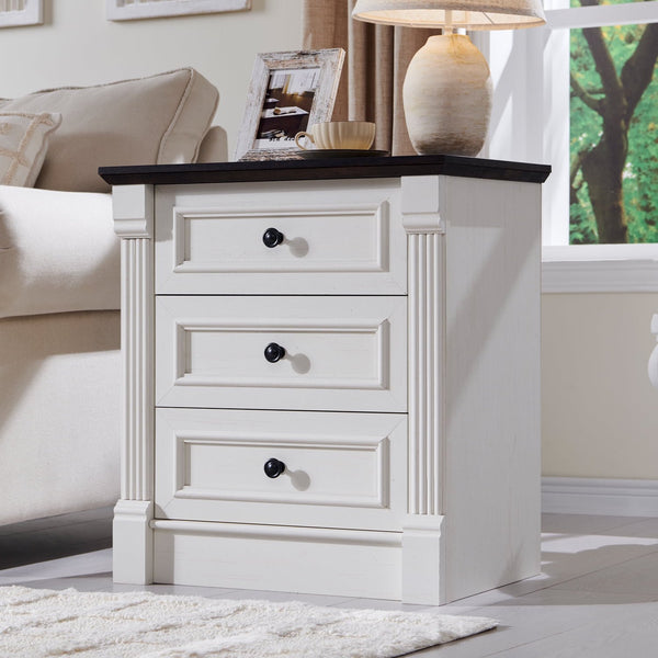 26" Nightstand with Charging, 23.6" Farmhouse Wood Rustic Side Table & 3 Drawers