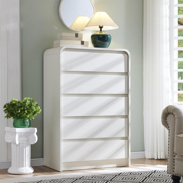 Modern 5 Drawer Vertical Dresser - 45'' Wood Storage Cabinet with Assembly, Chest of Drawers for Bedroom & Living Room
