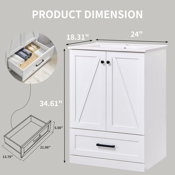 Athletgo 24" Farmhouse Bathroom Vanity with Sink, Bathroom Dresser with Large Storage Drawer