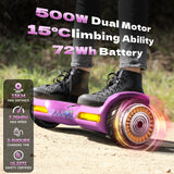 MIHOVER 6.5" Kids Self Balancing All-Terrain Self-Balancing Scooter-UL 2272 Certified,LED Lights,Bluetooth Speaker,7.75mph,Max Load 176 lbs-Black