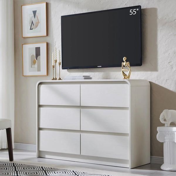 Modern 6 Drawer Vertical Dresser - 47'' Wood Storage Cabinet with Assembly, Chest of Drawers for Bedroom & Living Room