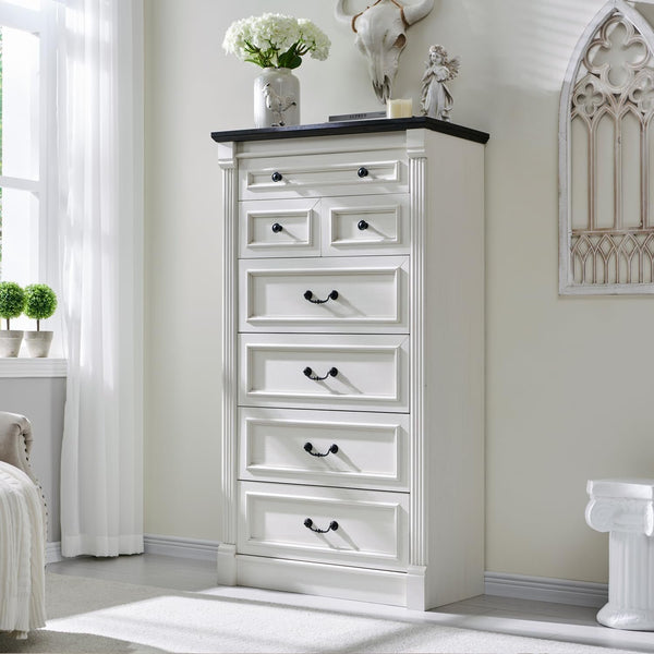 57" Farmhouse Dresser with 7 Drawers, Rustic Wood Closet Storage with Roman Column for Bedroom