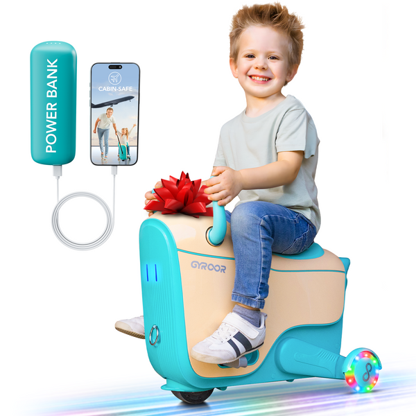 MIHOVER 2-in-1 Kids Electric Ride-On Car & Luggage - Toddler Scooter with Storage, Airline-Approved Carry-On, Built-in Charger