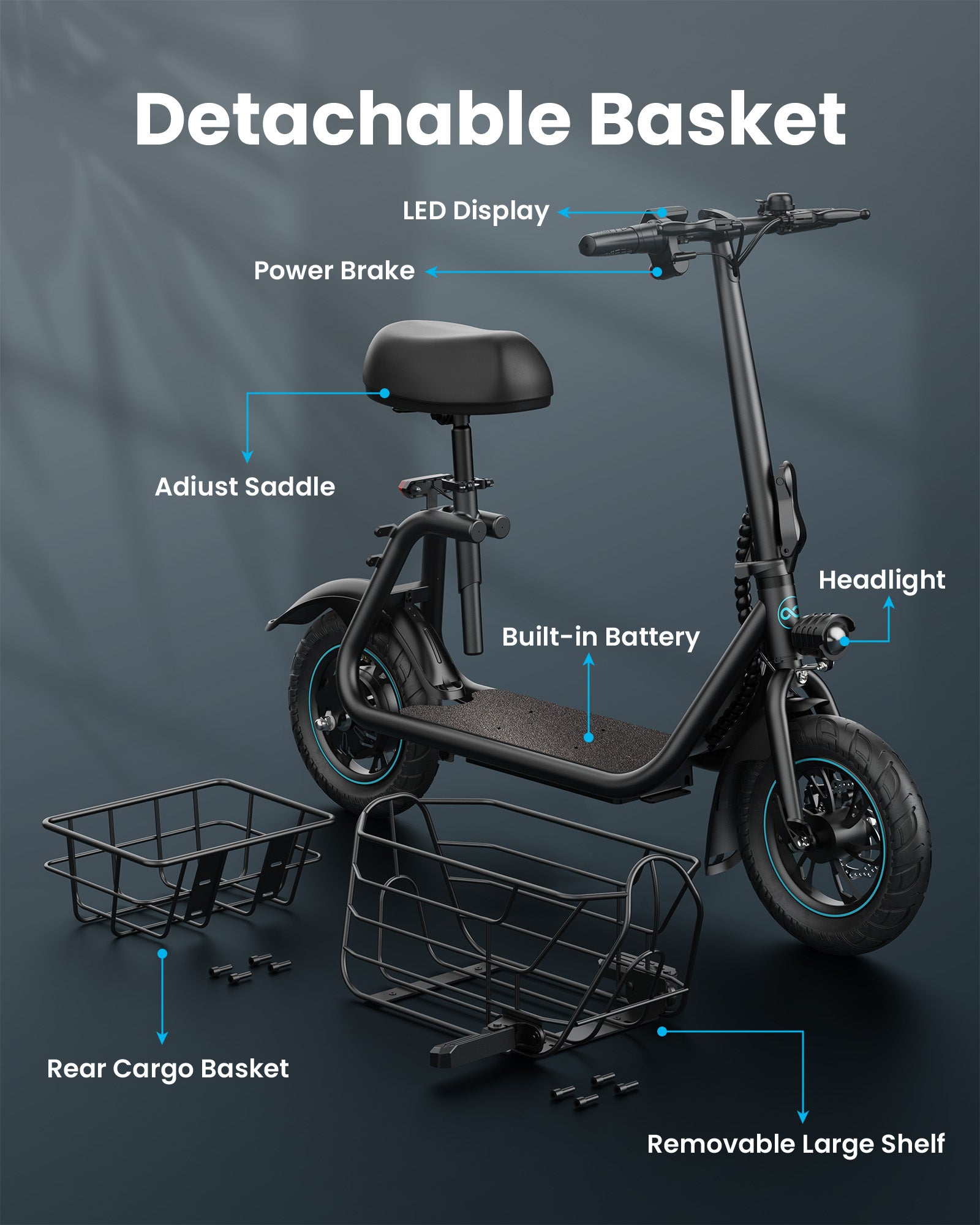 MIHOVER Electric Scooter with Seat for Pets and Adults, 550W Powerful Motor 20miles Distance Max 18.6MPH Speed
