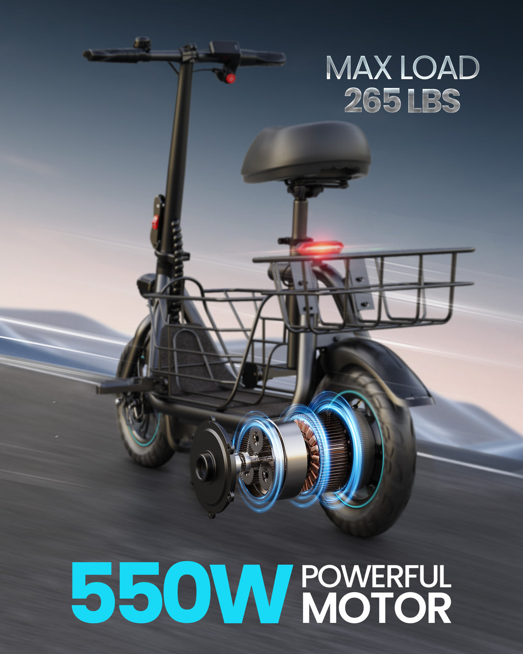 MIHOVER Electric Scooter with Seat for Pets and Adults, 550W Powerful Motor 20miles Distance Max 18.6MPH Speed