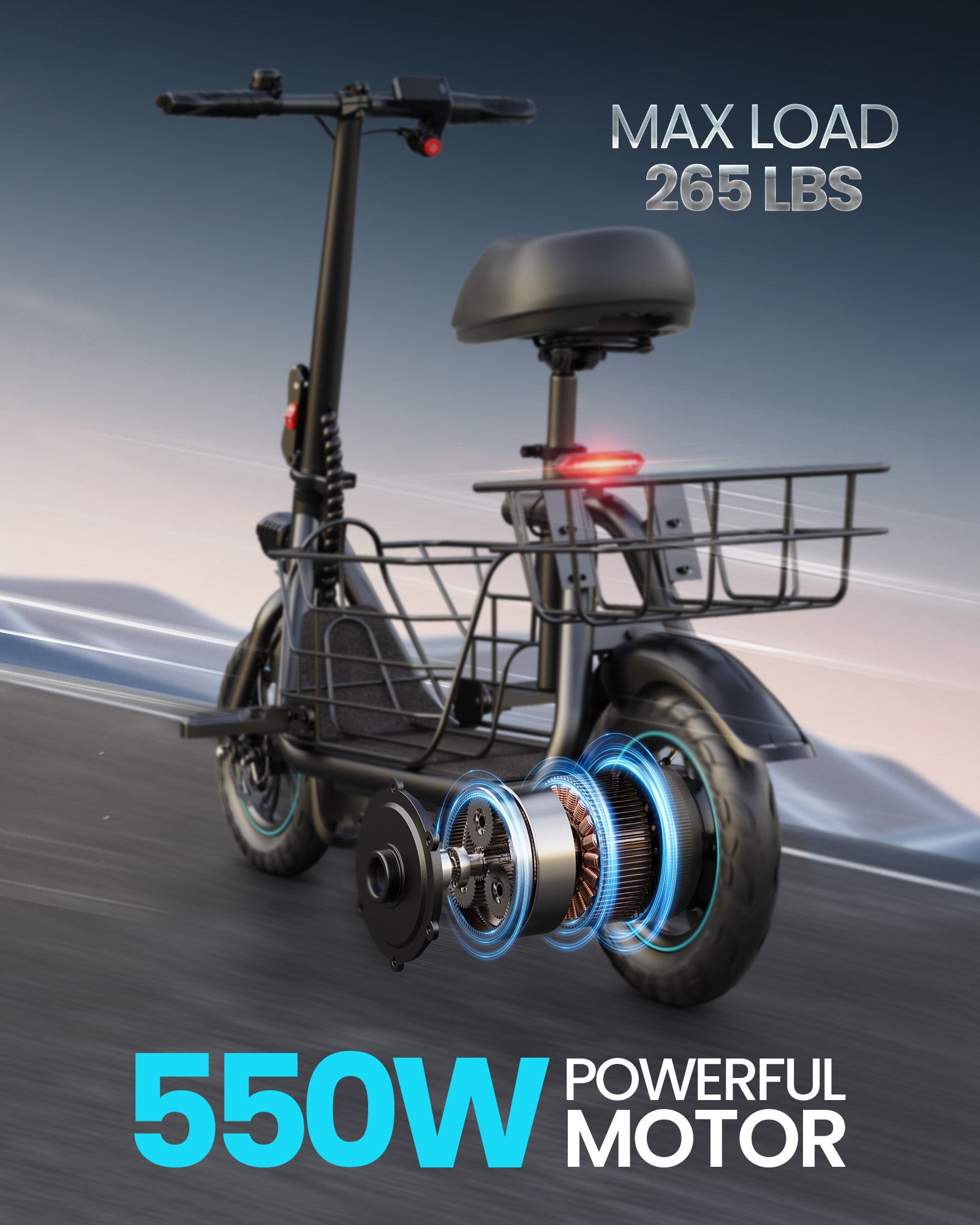 MIHOVER Electric Scooter with Seat for Pets and Adults, 550W Powerful Motor 20miles Distance Max 18.6MPH Speed