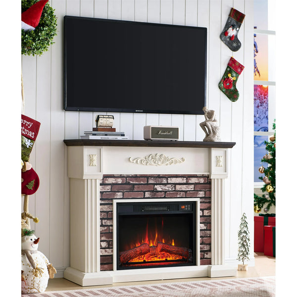 43" Freestanding Electric Fireplace TV Stand Adjustable Flame & Remote, Heater for Living Room