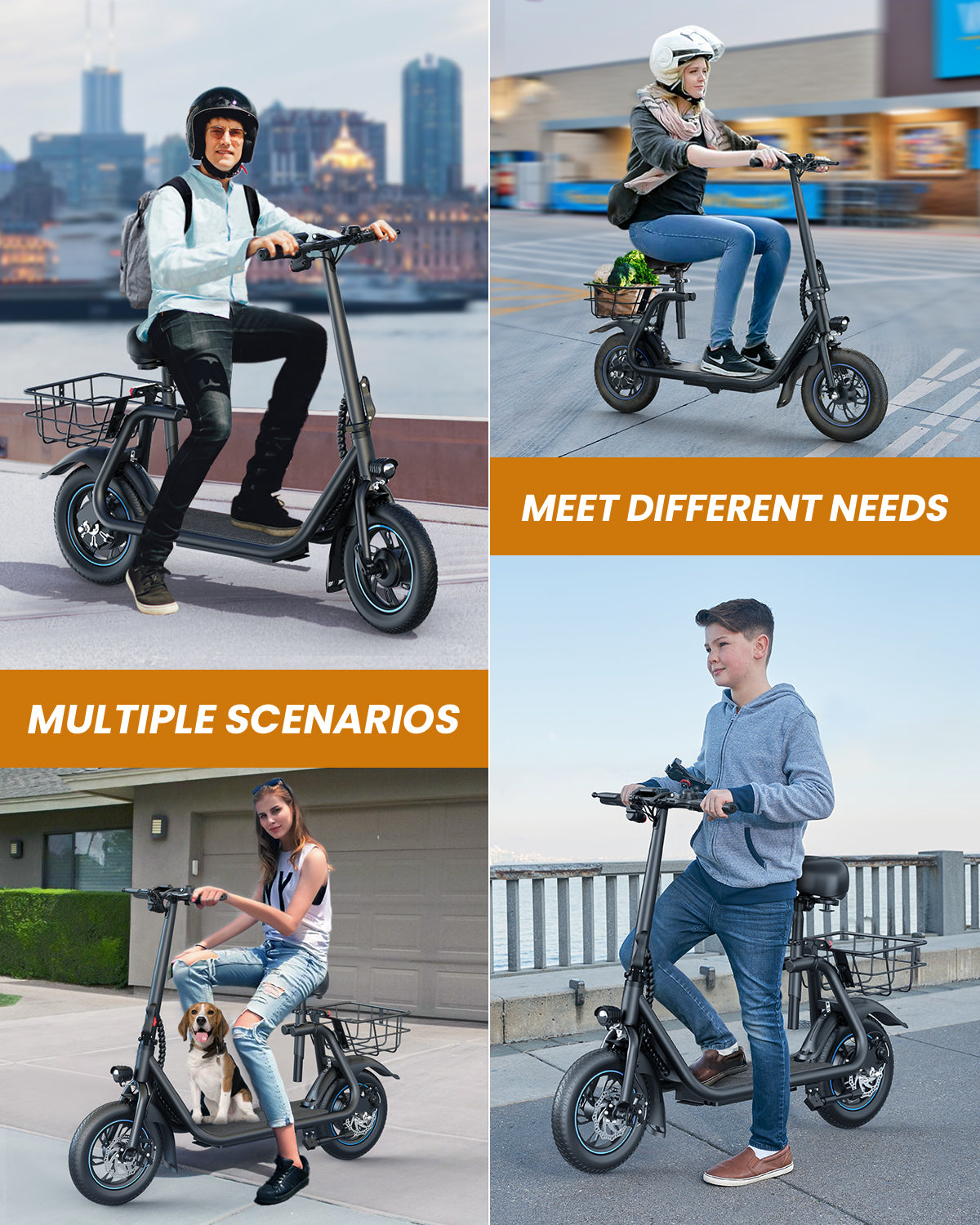 MIHOVER 450W Electric Scooter with Seat for Adult, 12 inch Commuter Electric Scooter with Basket and Adjustable Seat- up to 21 Miles 15.5MPH