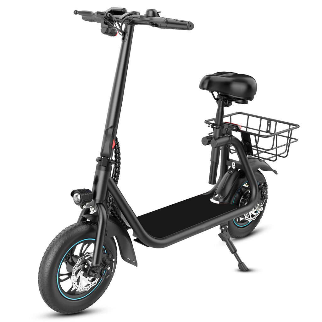 MIHOVER 450W Electric Scooter with Seat for Adult, 12 inch Commuter Electric Scooter with Basket and Adjustable Seat- up to 21 Miles 15.5MPH