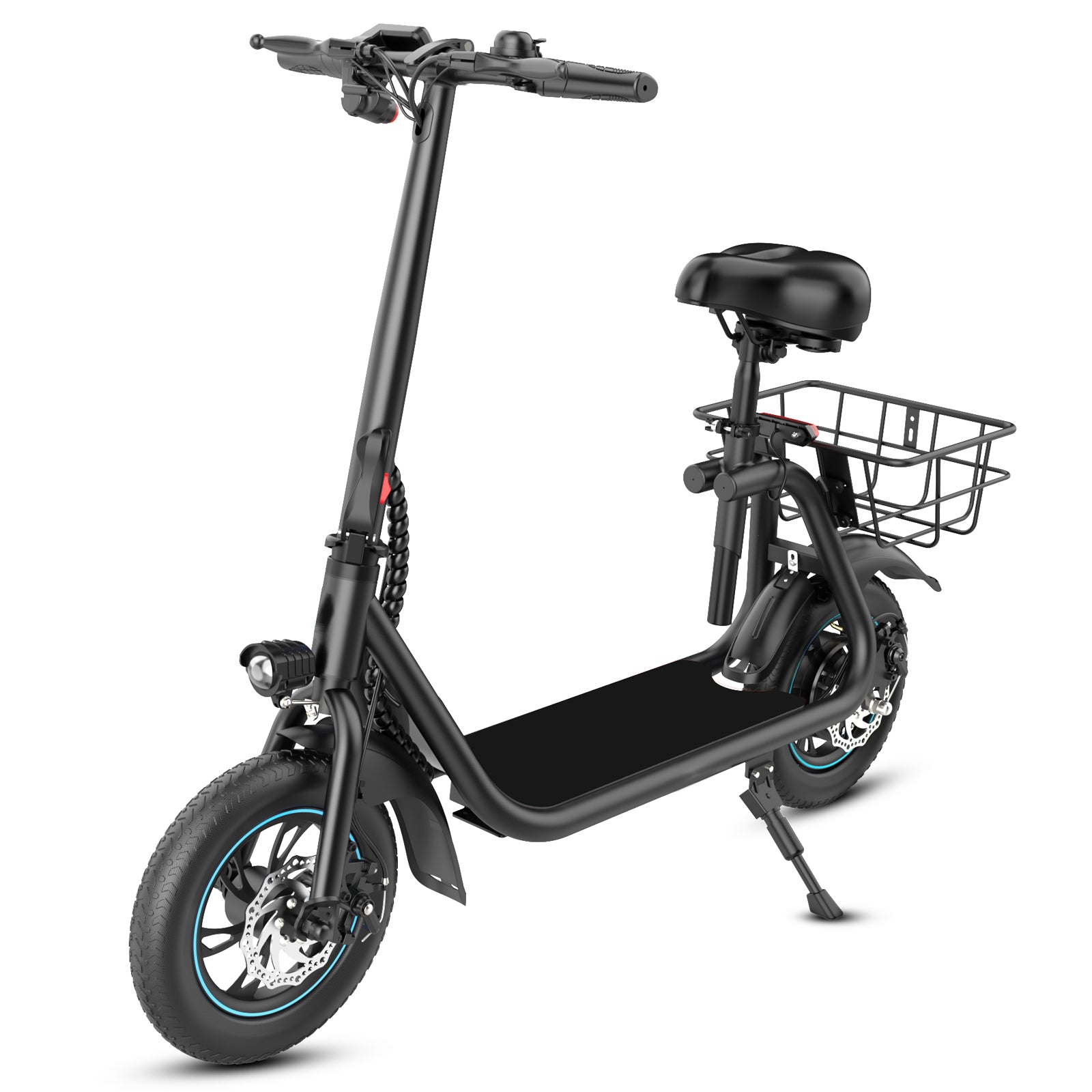 MIHOVER 450W Electric Scooter with Seat for Adult, 12 inch Commuter Electric Scooter with Basket and Adjustable Seat- up to 21 Miles 15.5MPH