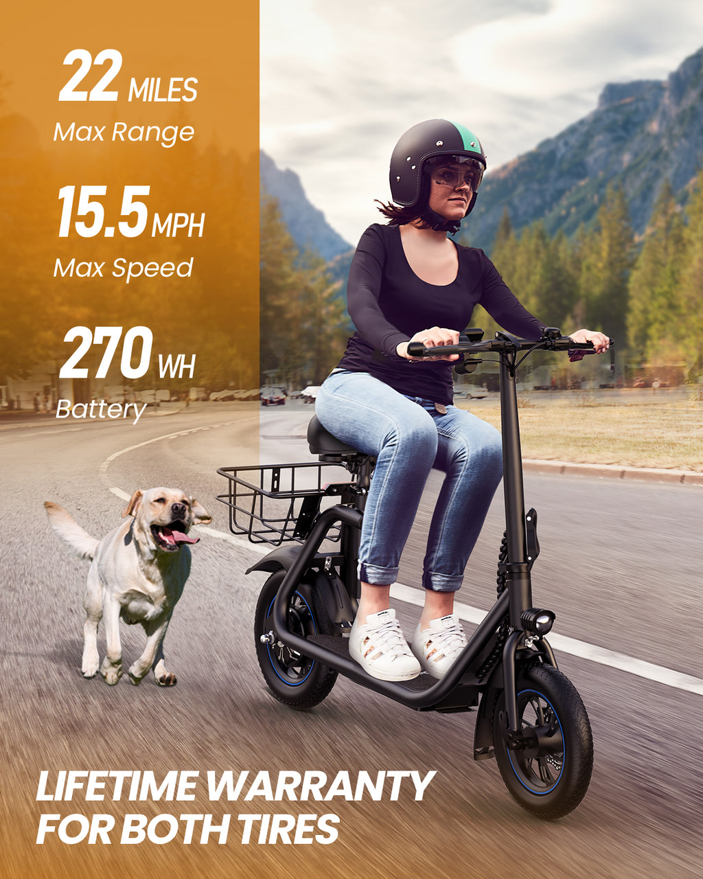 MIHOVER 450W Electric Scooter with Seat for Adult, 12 inch Commuter Electric Scooter with Basket and Adjustable Seat- up to 21 Miles 15.5MPH